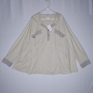 Heyson Women Thermal Waffle Henley Shirt 2XL Hooded 1/4 Button NEW